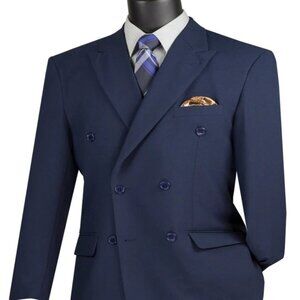 Pleated Suit - Mens Suits With Pleated Pant - Regular Fit Suit - Navy Blue Popli
